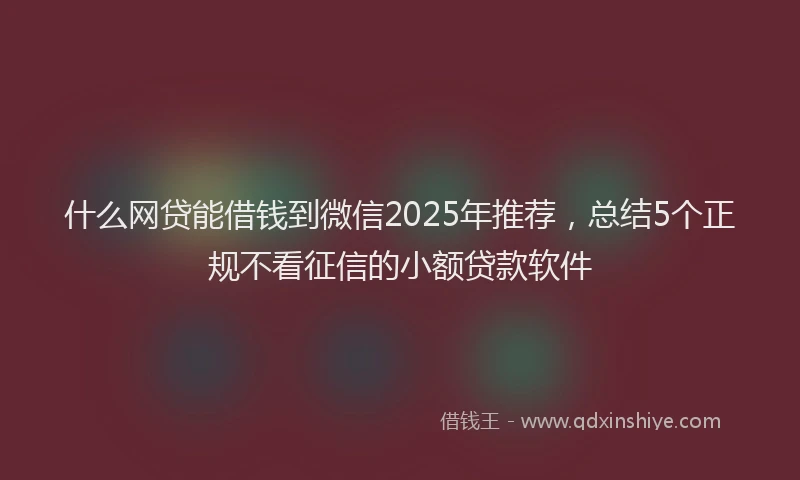 什么网贷能借钱到微信2025年推荐，总结5个正规不看征信的小额贷款软件
