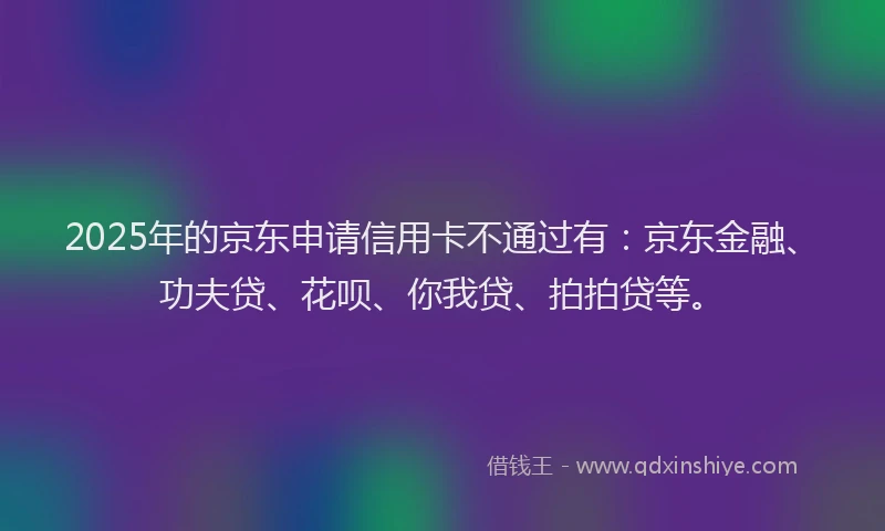 2025年的京东申请信用卡不通过有：京东金融、功夫贷、花呗、你我贷、拍拍贷等。