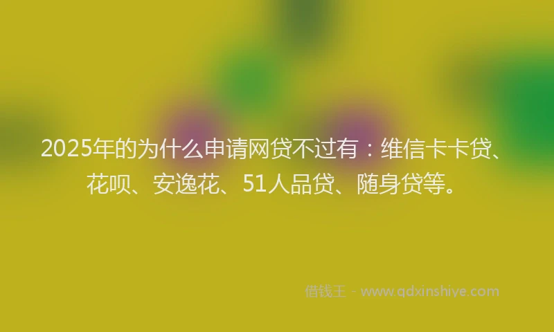 2025年的为什么申请网贷不过有：维信卡卡贷、花呗、安逸花、51人品贷、随身贷等。
