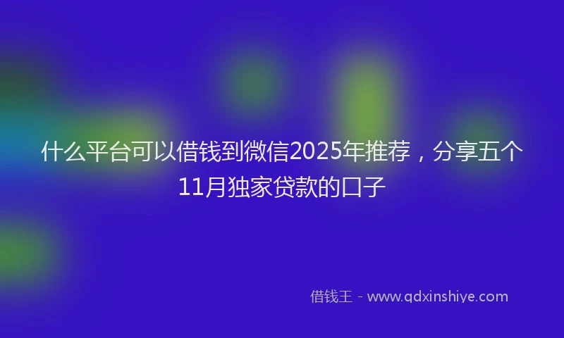 什么平台可以借钱到微信2025年推荐，分享五个11月独家贷款的口子
