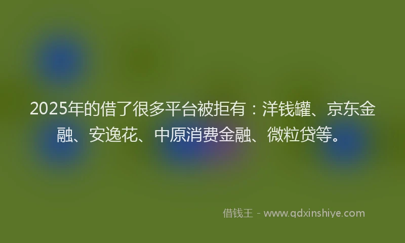 2025年的借了很多平台被拒有：洋钱罐、京东金融、安逸花、中原消费金融、微粒贷等。