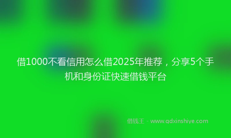 借1000不看信用怎么借2025年推荐，分享5个手机和身份证快速借钱平台