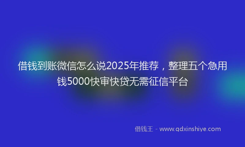 借钱到账微信怎么说2025年推荐，整理五个急用钱5000快审快贷无需征信平台