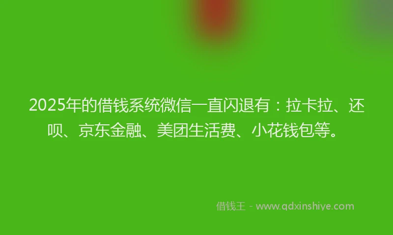 2025年的借钱系统微信一直闪退有：拉卡拉、还呗、京东金融、美团生活费、小花钱包等。