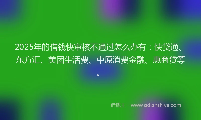 2025年的借钱快审核不通过怎么办有：快贷通、东方汇、美团生活费、中原消费金融、惠商贷等。