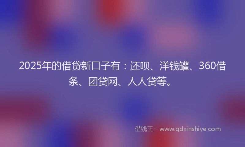 2025年的借贷新口子有：还呗、洋钱罐、360借条、团贷网、人人贷等。