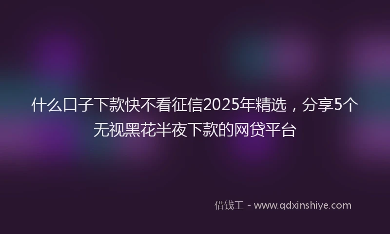 什么口子下款快不看征信2025年精选，分享5个无视黑花半夜下款的网贷平台