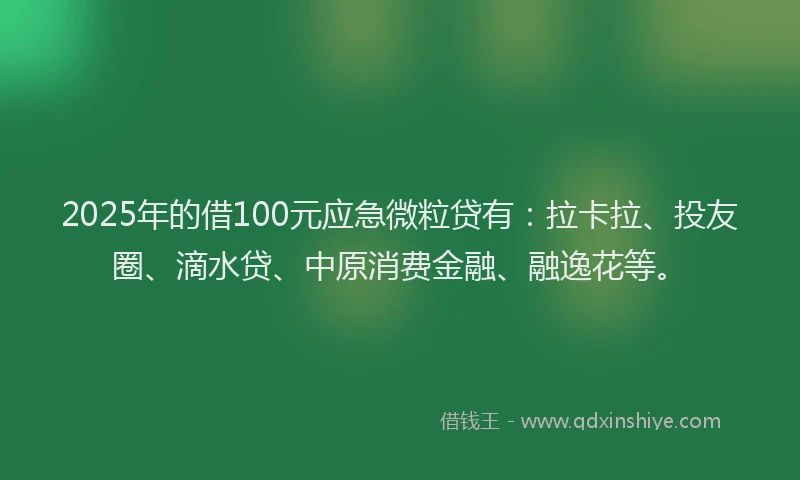 2025年的借100元应急微粒贷有：拉卡拉、投友圈、滴水贷、中原消费金融、融逸花等。