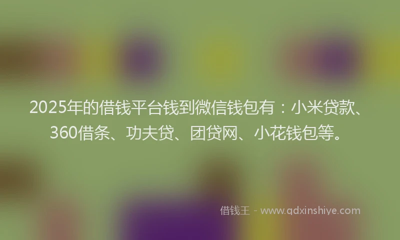 2025年的借钱平台钱到微信钱包有：小米贷款、360借条、功夫贷、团贷网、小花钱包等。