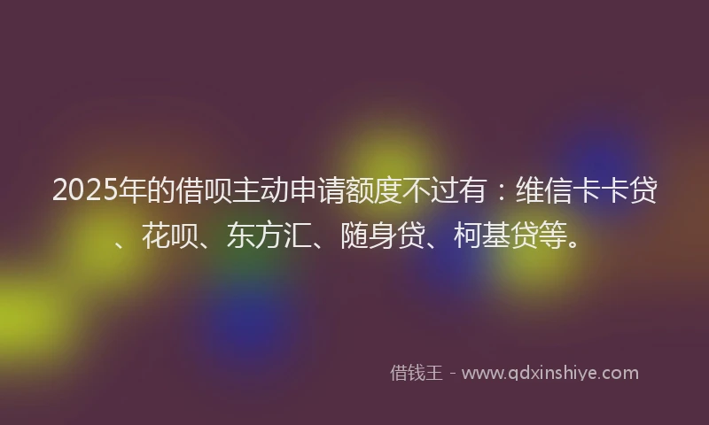 2025年的借呗主动申请额度不过有：维信卡卡贷、花呗、东方汇、随身贷、柯基贷等。