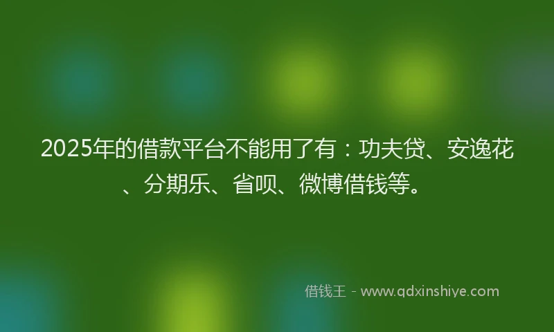 2025年的借款平台不能用了有：功夫贷、安逸花、分期乐、省呗、微博借钱等。