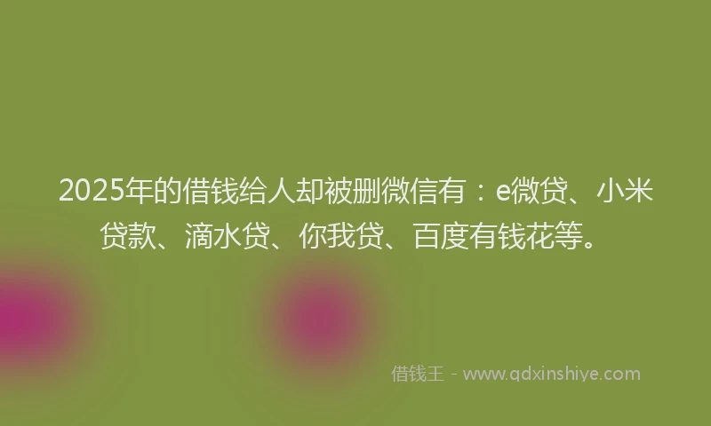 2025年的借钱给人却被删微信有：e微贷、小米贷款、滴水贷、你我贷、百度有钱花等。