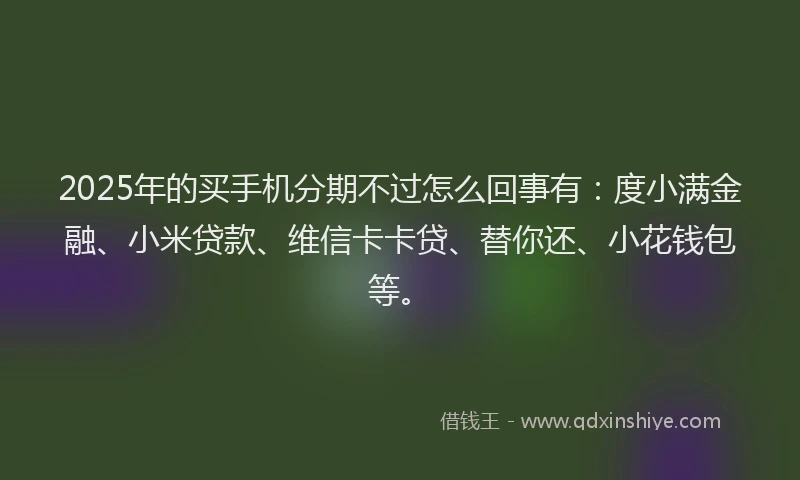2025年的买手机分期不过怎么回事有：度小满金融、小米贷款、维信卡卡贷、替你还、小花钱包等。