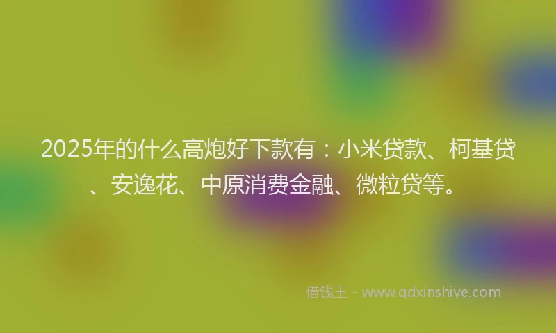 2025年的什么高炮好下款有：小米贷款、柯基贷、安逸花、中原消费金融、微粒贷等。
