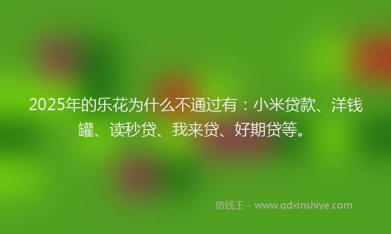 2025年的乐花为什么不通过有：小米贷款、洋钱罐、读秒贷、我来贷、好期贷等。