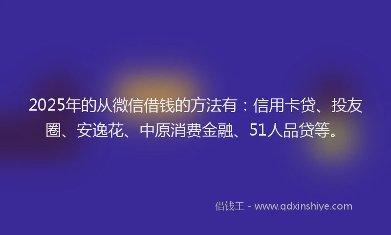 2025年的从微信借钱的方法有：信用卡贷、投友圈、安逸花、中原消费金融、51人品贷等。