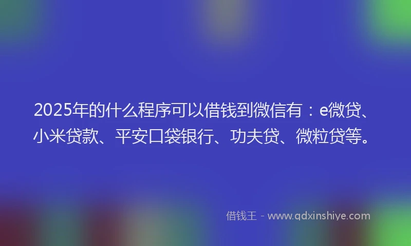 2025年的什么程序可以借钱到微信有：e微贷、小米贷款、平安口袋银行、功夫贷、微粒贷等。