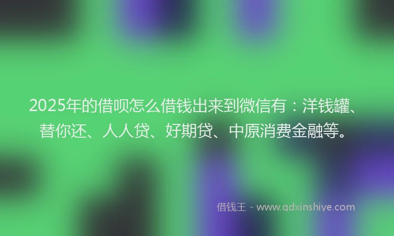 2025年的借呗怎么借钱出来到微信有：洋钱罐、替你还、人人贷、好期贷、中原消费金融等。