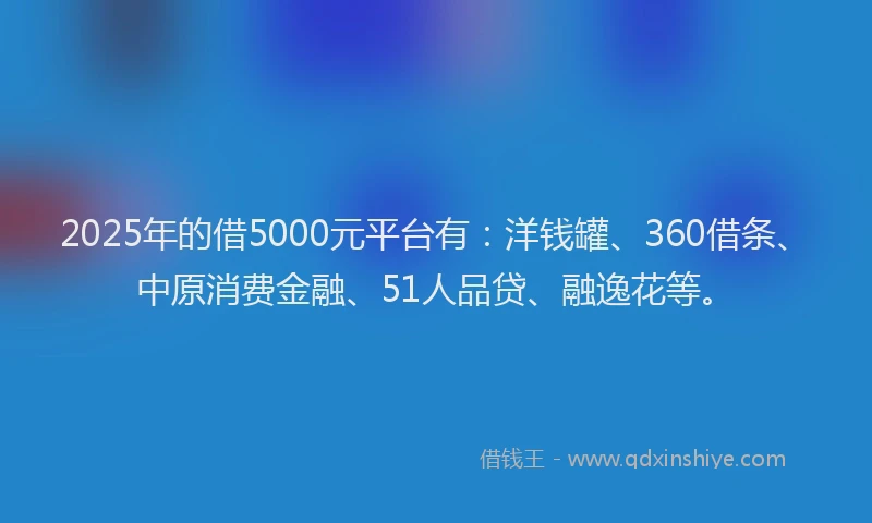 2025年的借5000元平台有：洋钱罐、360借条、中原消费金融、51人品贷、融逸花等。