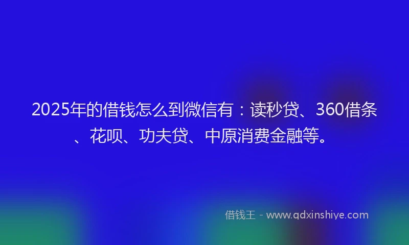 2025年的借钱怎么到微信有：读秒贷、360借条、花呗、功夫贷、中原消费金融等。