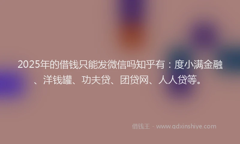 2025年的借钱只能发微信吗知乎有：度小满金融、洋钱罐、功夫贷、团贷网、人人贷等。