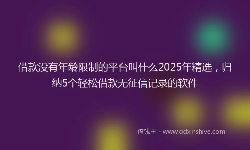 借款没有年龄限制的平台叫什么2025年精选，归纳5个轻松借款无征信记录的软件