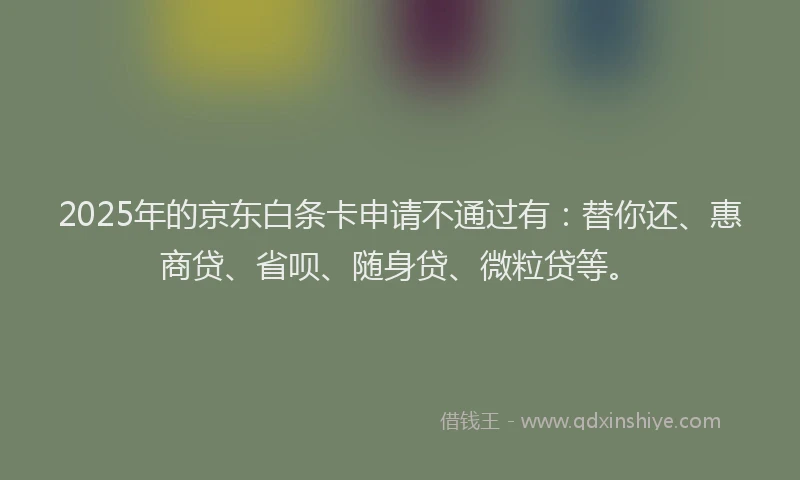 2025年的京东白条卡申请不通过有：替你还、惠商贷、省呗、随身贷、微粒贷等。