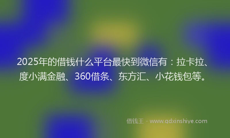 2025年的借钱什么平台最快到微信有：拉卡拉、度小满金融、360借条、东方汇、小花钱包等。