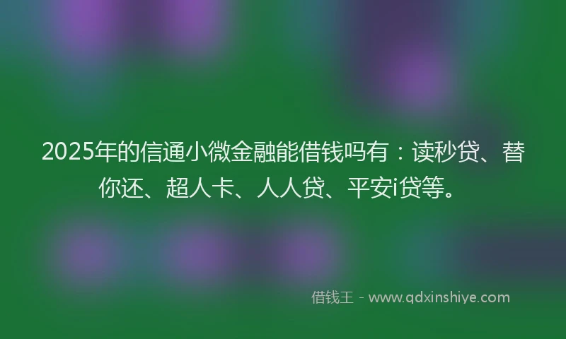 2025年的信通小微金融能借钱吗有：读秒贷、替你还、超人卡、人人贷、平安i贷等。