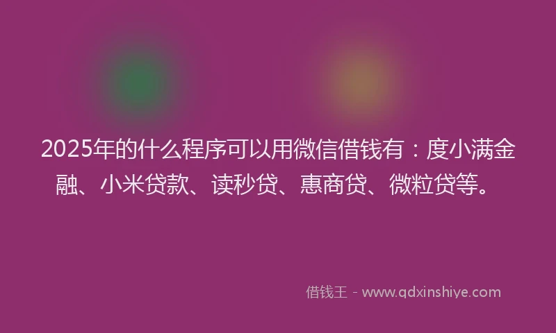 2025年的什么程序可以用微信借钱有：度小满金融、小米贷款、读秒贷、惠商贷、微粒贷等。