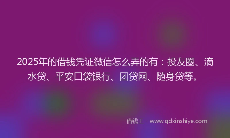 2025年的借钱凭证微信怎么弄的有：投友圈、滴水贷、平安口袋银行、团贷网、随身贷等。