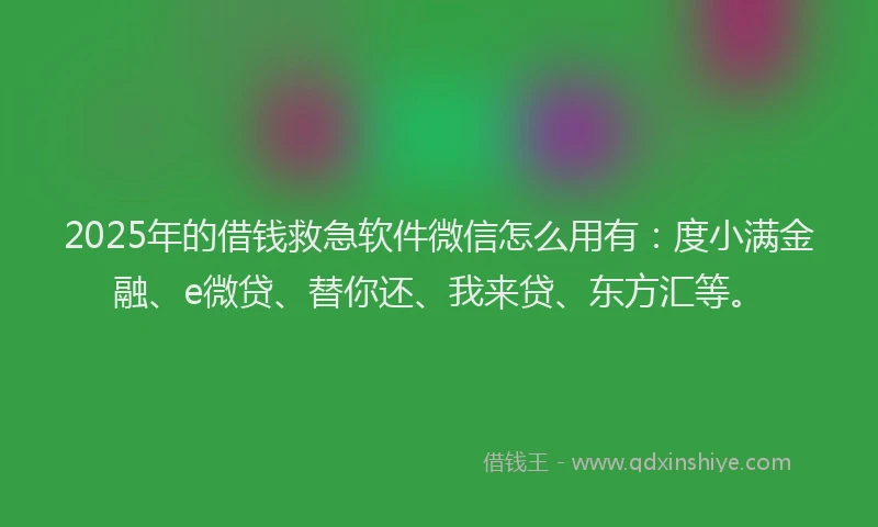 2025年的借钱救急软件微信怎么用有：度小满金融、e微贷、替你还、我来贷、东方汇等。