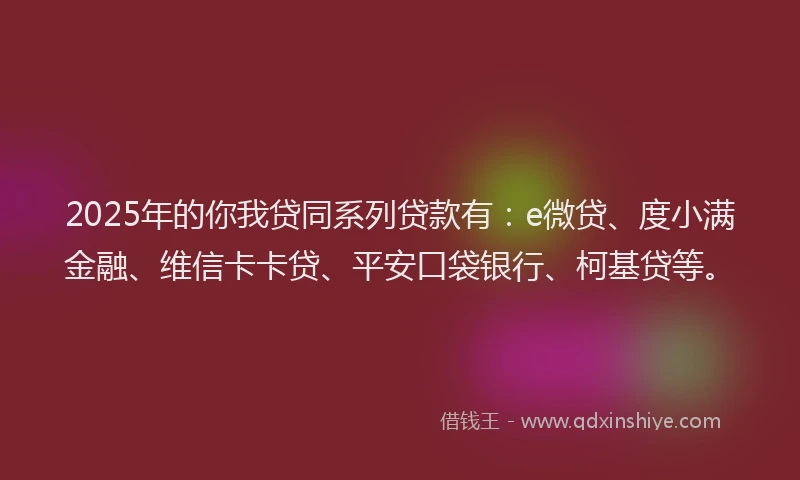 2025年的你我贷同系列贷款有：e微贷、度小满金融、维信卡卡贷、平安口袋银行、柯基贷等。