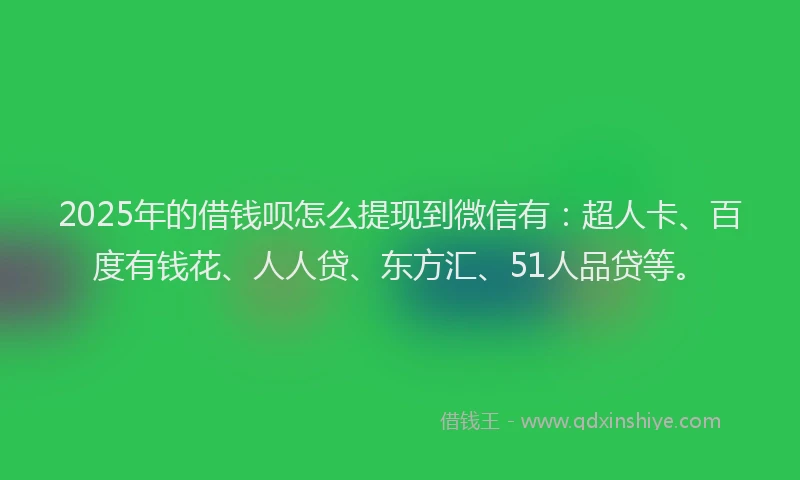 2025年的借钱呗怎么提现到微信有：超人卡、百度有钱花、人人贷、东方汇、51人品贷等。