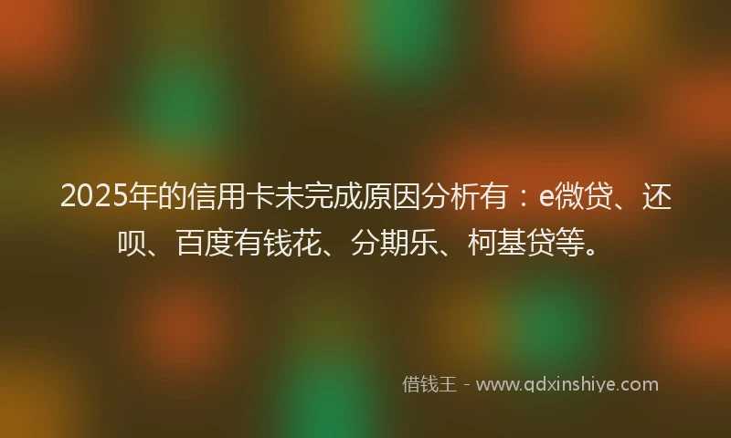 2025年的信用卡未完成原因分析有：e微贷、还呗、百度有钱花、分期乐、柯基贷等。