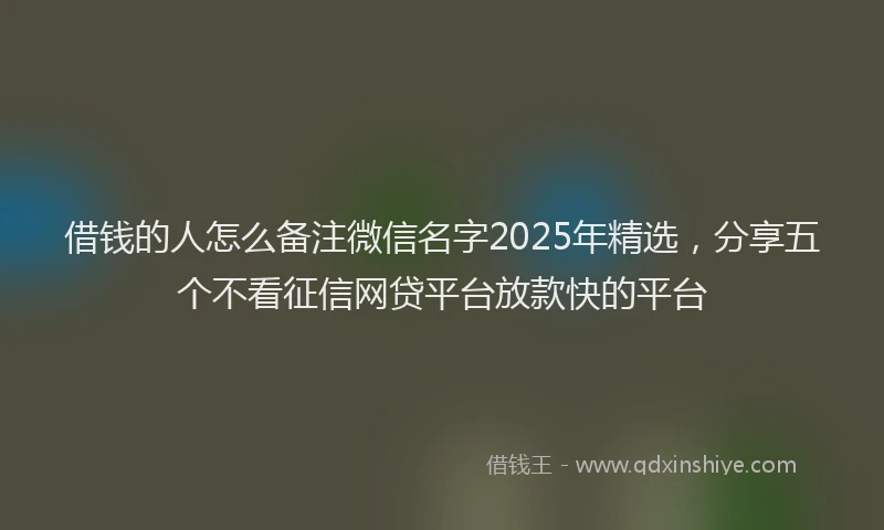 借钱的人怎么备注微信名字2025年精选，分享五个不看征信网贷平台放款快的平台