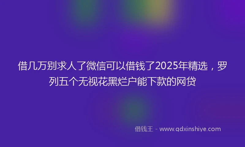 借几万别求人了微信可以借钱了2025年精选，罗列五个无视花黑烂户能下款的网贷