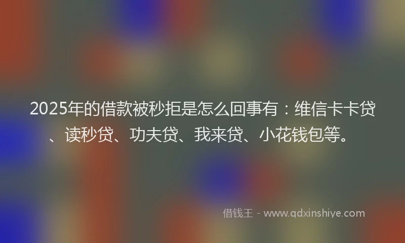 2025年的借款被秒拒是怎么回事有：维信卡卡贷、读秒贷、功夫贷、我来贷、小花钱包等。