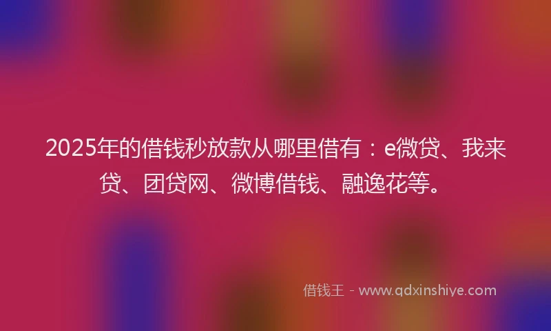 2025年的借钱秒放款从哪里借有：e微贷、我来贷、团贷网、微博借钱、融逸花等。