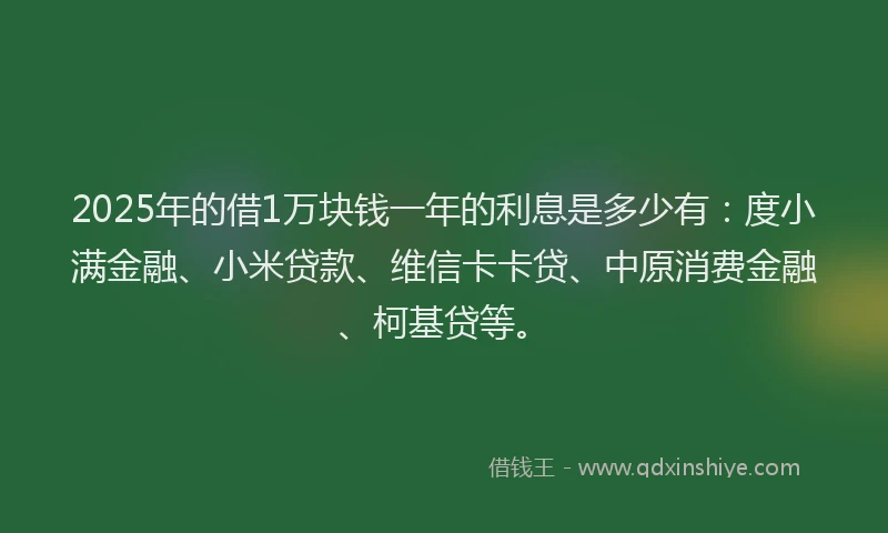 2025年的借1万块钱一年的利息是多少有：度小满金融、小米贷款、维信卡卡贷、中原消费金融、柯基贷等。