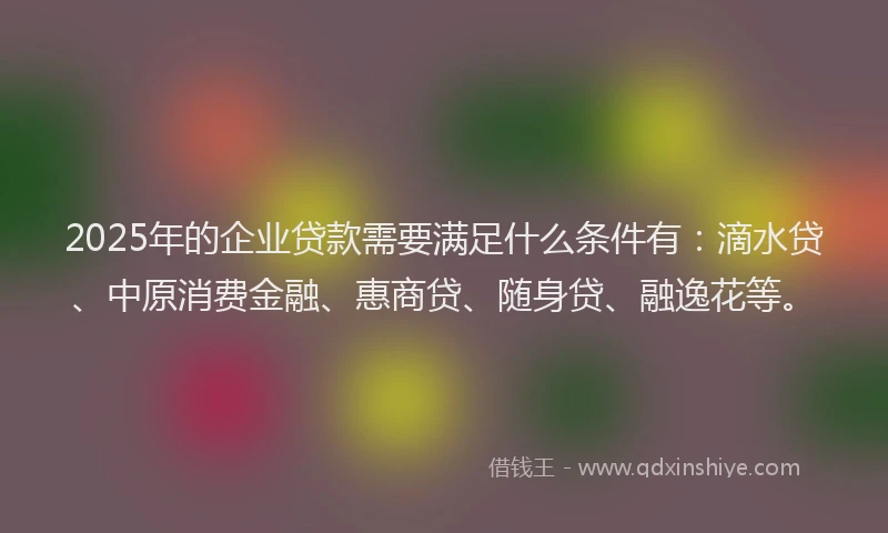 2025年的企业贷款需要满足什么条件有：滴水贷、中原消费金融、惠商贷、随身贷、融逸花等。