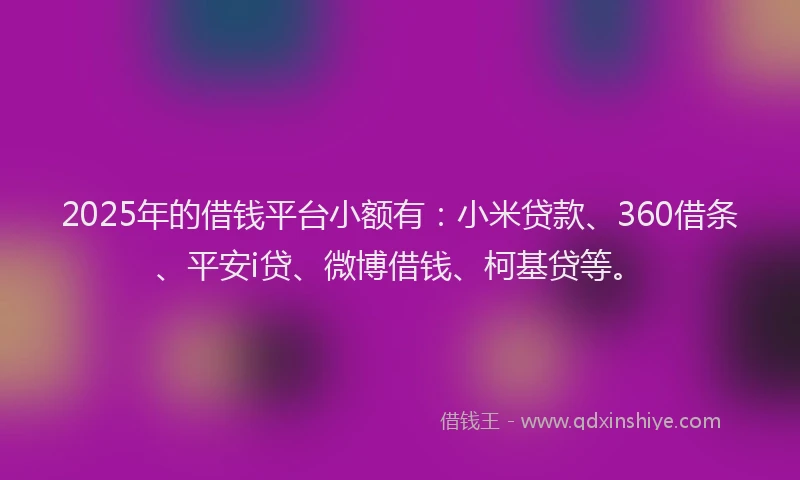 2025年的借钱平台小额有：小米贷款、360借条、平安i贷、微博借钱、柯基贷等。