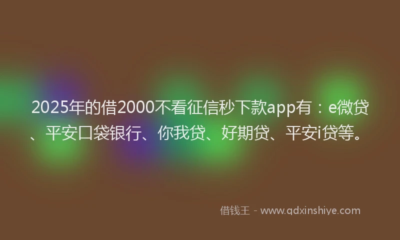 2025年的借2000不看征信秒下款app有：e微贷、平安口袋银行、你我贷、好期贷、平安i贷等。