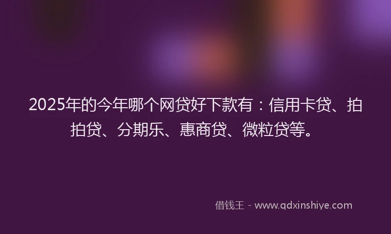 2025年的今年哪个网贷好下款有：信用卡贷、拍拍贷、分期乐、惠商贷、微粒贷等。