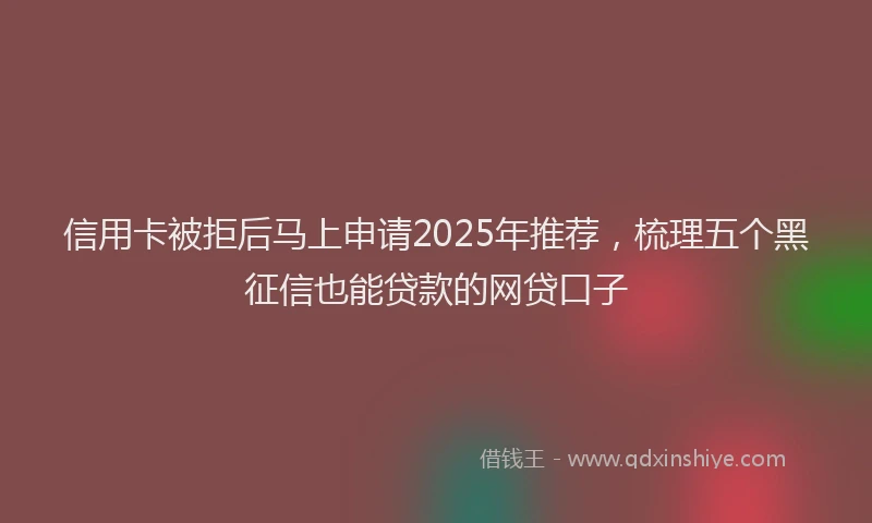 信用卡被拒后马上申请2025年推荐，梳理五个黑征信也能贷款的网贷口子