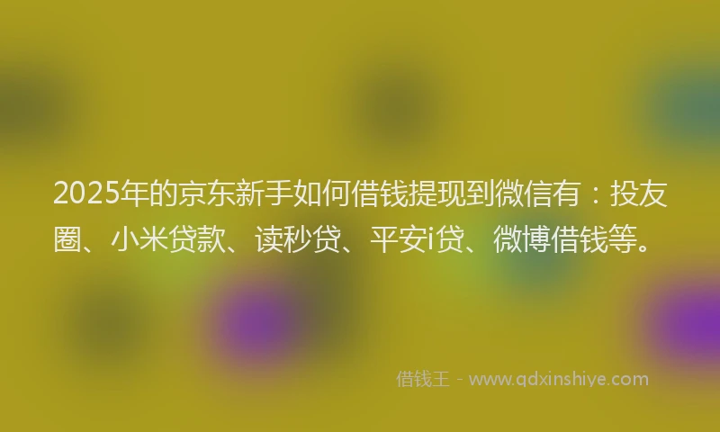 2025年的京东新手如何借钱提现到微信有：投友圈、小米贷款、读秒贷、平安i贷、微博借钱等。