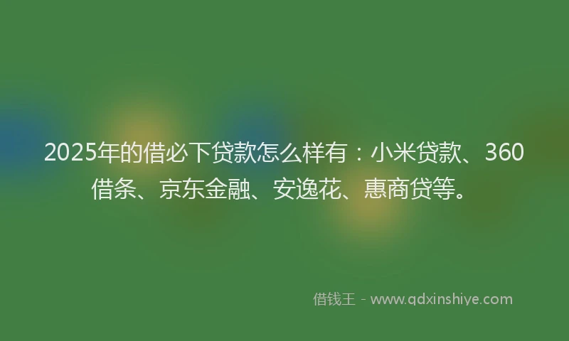 2025年的借必下贷款怎么样有：小米贷款、360借条、京东金融、安逸花、惠商贷等。