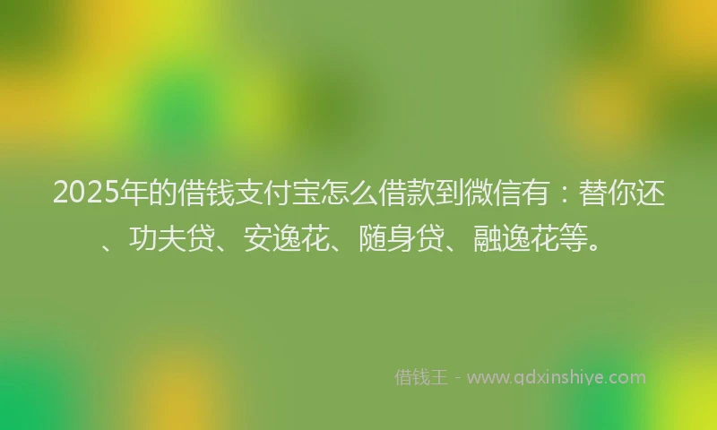 2025年的借钱支付宝怎么借款到微信有：替你还、功夫贷、安逸花、随身贷、融逸花等。