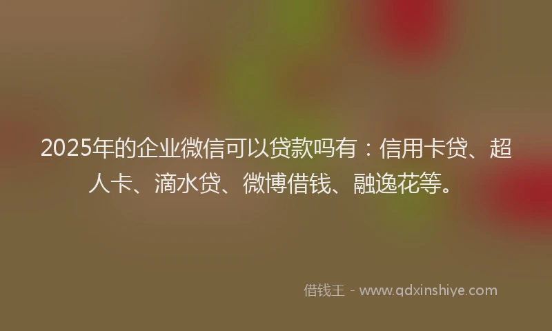2025年的企业微信可以贷款吗有：信用卡贷、超人卡、滴水贷、微博借钱、融逸花等。