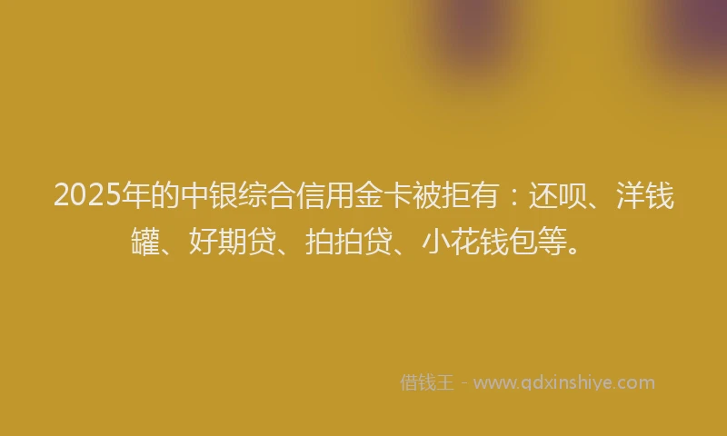 2025年的中银综合信用金卡被拒有：还呗、洋钱罐、好期贷、拍拍贷、小花钱包等。